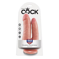 Dubbeländad dildo Double Penetrator, hudfärgad King Cock 12535