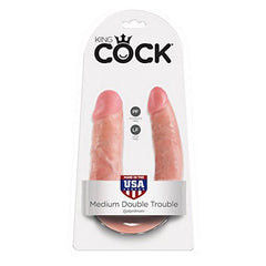 U-formad dildo Double Trouble, hudfärgad, mellanstor King Cock 12541