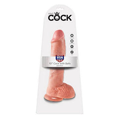 Dildo Cock, 10 tum, med pung, hudfärgad King Cock 12526