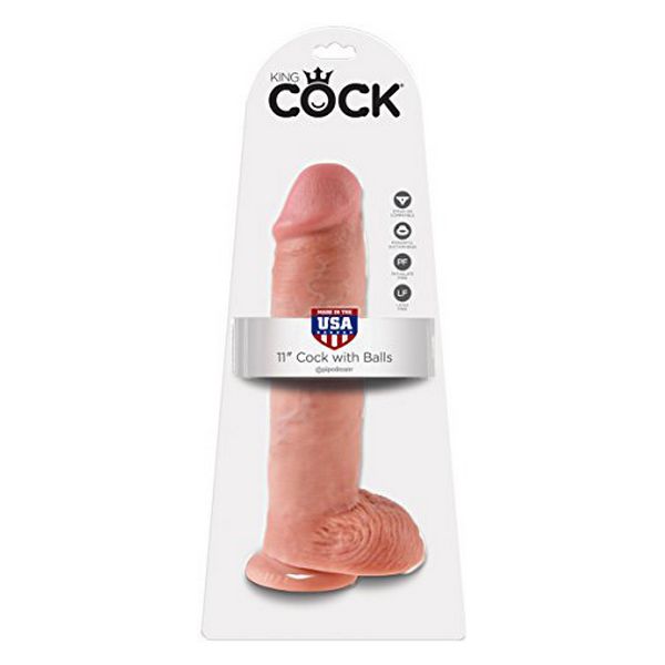 Dildo Cock, 11 tum, med pung, hudfärgad King Cock 12529