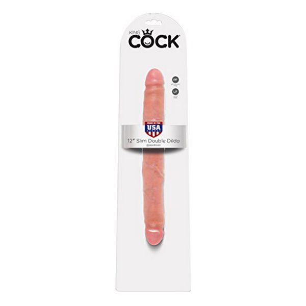 Dildo Cock, 12 tum, smal, dubbeländad, hudfärgad King Cock 12547