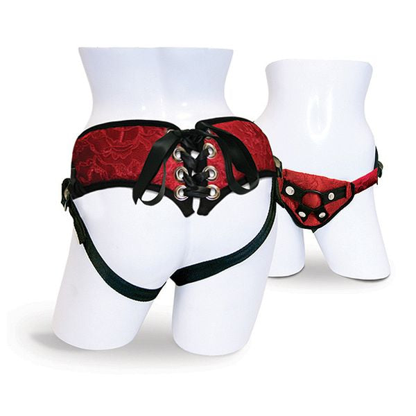 Röd spetskorsett med strap-on Sportsheets SS69103