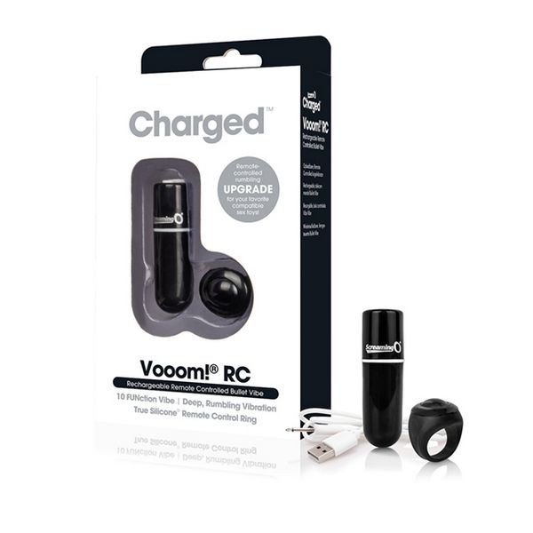 Uppladdningsbar fjärrstyrd patronvibrator Voom Bullet, svart The Screaming O 12938