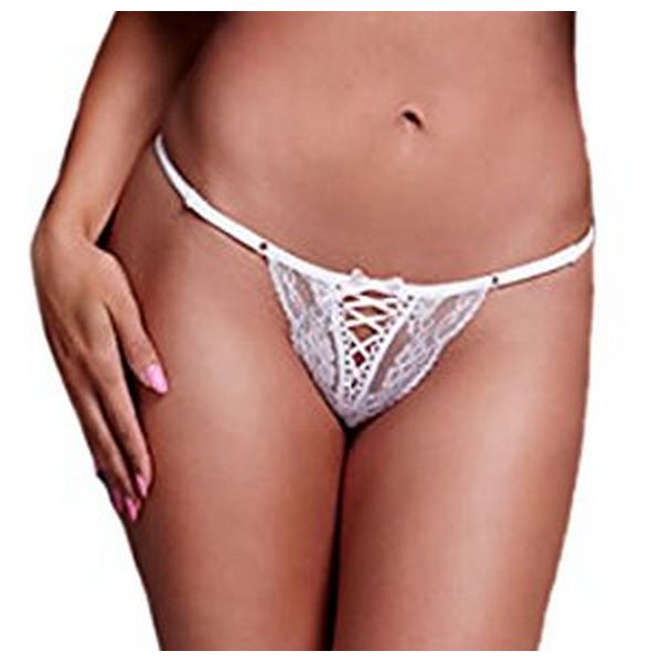 Vit Trosa Snörning Rosa Band L Baci Lingerie BW3116-WHTL