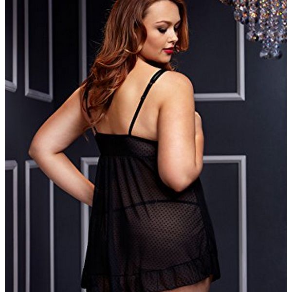 Svart Sheer Babydoll & Öppen Kupa Behå Trosa Queen Size Baci Lingerie BW3104